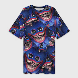 Футболка женская длинная Huggy Wuggy: Pattern Face, цвет: 3D-принт