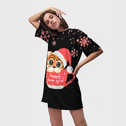 Футболка женская длинная НОВОГОДНИЙ ТИГРЕНОК 2022, цвет: 3D-принт — фото 2