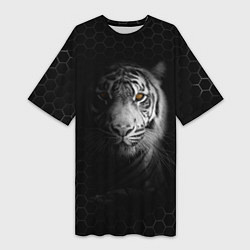 Женская длинная футболка Тигр черно-белый соты