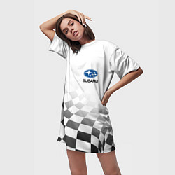 Футболка женская длинная Subaru, Субару Спорт, Финишный флаг, цвет: 3D-принт — фото 2