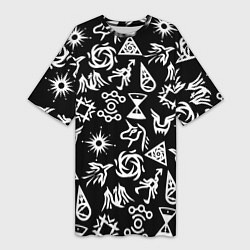 Футболка женская длинная EXO BAND SYMBOL PATTERN WHITE K-POP, цвет: 3D-принт