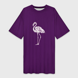Футболка женская длинная Фламинго в сиреневом, цвет: 3D-принт