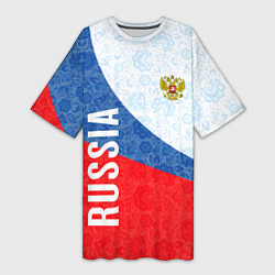 Футболка женская длинная RUSSIA SPORT STYLE РОССИЯ СПОРТИВНЫЙ СТИЛЬ, цвет: 3D-принт