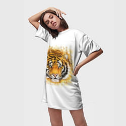 Футболка женская длинная Дикий Тигр Wild Tiger, цвет: 3D-принт — фото 2