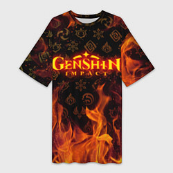 Женская длинная футболка GENSHIN IMPACT FIRE SYMBOL ОГНЕННАЯ СТИХИЯ