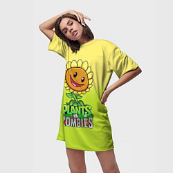Футболка женская длинная Plants vs Zombies - Подсолнух, цвет: 3D-принт — фото 2