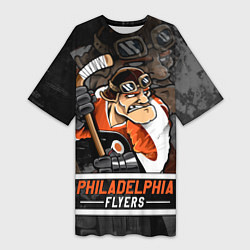 Футболка женская длинная Филадельфия Флайерз, Philadelphia Flyers, цвет: 3D-принт