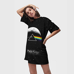 Футболка женская длинная PINK FLOYD LOGO ПИНК ФЛОЙД ЗВЕЗДЫ, цвет: 3D-принт — фото 2