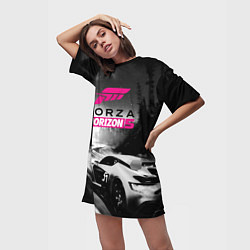 Футболка женская длинная Forza Horizon 5 - night race, цвет: 3D-принт — фото 2