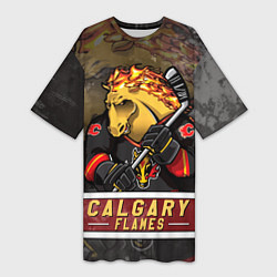 Женская длинная футболка Калгари Флэймз, Calgary Flames Маскот