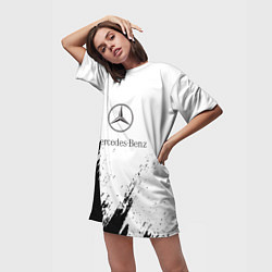 Футболка женская длинная Mercedes-Benz - White texture, цвет: 3D-принт — фото 2