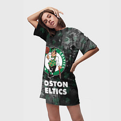 Футболка женская длинная Бостон Селтикс, Boston Celtics, НБА, цвет: 3D-принт — фото 2