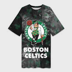 Футболка женская длинная Бостон Селтикс, Boston Celtics, НБА, цвет: 3D-принт