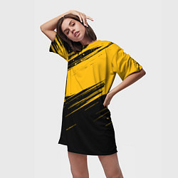 Футболка женская длинная Black and yellow grunge, цвет: 3D-принт — фото 2