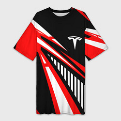 Футболка женская длинная ТЕСЛА - RED SPORT, цвет: 3D-принт
