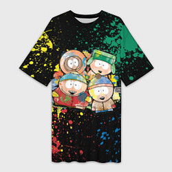Футболка женская длинная Мультфильм Южный парк персонажи South Park, цвет: 3D-принт