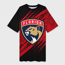 Футболка женская длинная Florida Panthers, Флорида Пантерз, NHL, цвет: 3D-принт