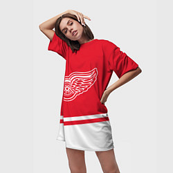 Футболка женская длинная Detroit Red Wings, Детройт Ред Уингз Диагональные, цвет: 3D-принт — фото 2