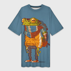 Футболка женская длинная Лягуха-путешественица, цвет: 3D-принт