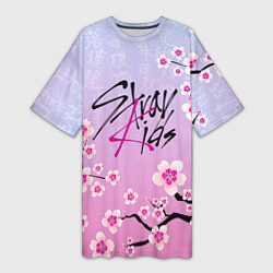 Футболка женская длинная Stray Kids цветы сакуры, цвет: 3D-принт
