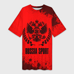 Футболка женская длинная RUSSIA - ГЕРБ Russia Sport Брызги, цвет: 3D-принт