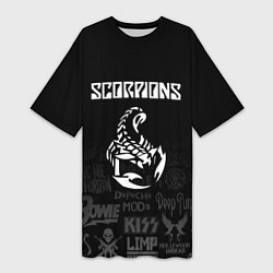 Футболка женская длинная Scorpions логотипы рок групп, цвет: 3D-принт