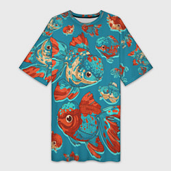 Футболка женская длинная Красивые Золотые рыбки, цвет: 3D-принт