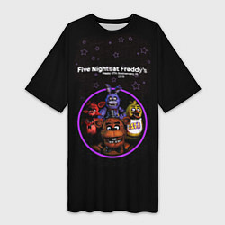 Футболка женская длинная Five Nights at Freddys - персонажи из игры, цвет: 3D-принт