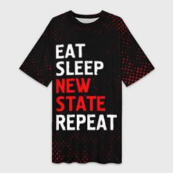 Футболка женская длинная Eat Sleep New State Repeat - Потертости, цвет: 3D-принт