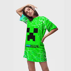 Футболка женская длинная Minecraft зеленый фон, цвет: 3D-принт — фото 2