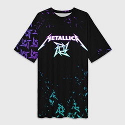 Футболка женская длинная Metallica металлика neon, цвет: 3D-принт