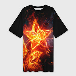 Футболка женская длинная Flower Neon Fashion 2035 Flame, цвет: 3D-принт