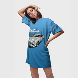 Футболка женская длинная Blue retro car, цвет: 3D-принт — фото 2