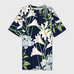 Женская длинная футболка Цветы Белые Лилии В Саду