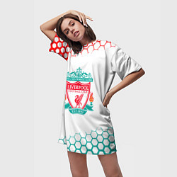 Футболка женская длинная Liverpool соты, цвет: 3D-принт — фото 2