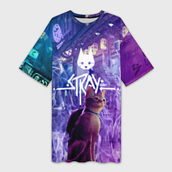 Футболка женская длинная Stray: Viloet Logo, цвет: 3D-принт