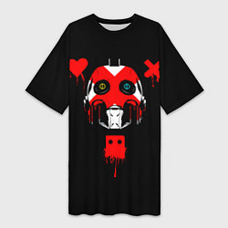 Футболка женская длинная Love death and robots белый робот c крестом на лиц, цвет: 3D-принт