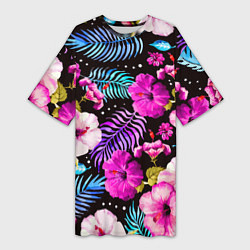 Футболка женская длинная Floral pattern Summer night Fashion trend, цвет: 3D-принт