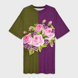 Женская длинная футболка Нежные Розы на темном фоне