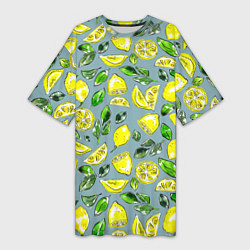 Женская длинная футболка Порезанные лимоны - паттерн