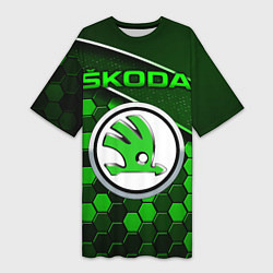 Футболка женская длинная ШКОДА - Зеленая техно броня, цвет: 3D-принт