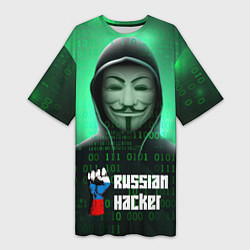 Футболка женская длинная Russian hacker green, цвет: 3D-принт