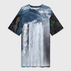 Женская длинная футболка Водопад Скогафосс