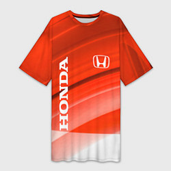Футболка женская длинная Хонда - Красно-белая абстракция, цвет: 3D-принт