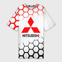 Футболка женская длинная Mitsubishi - логотип, цвет: 3D-принт