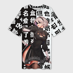 Футболка женская длинная 2B с катаной Nier Automata, цвет: 3D-принт