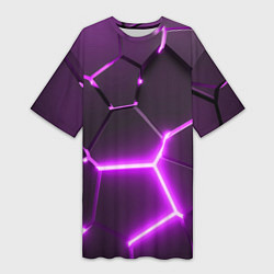 Футболка женская длинная Фиолетовые неоновые геометрические плиты, цвет: 3D-принт