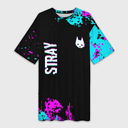 Футболка женская длинная Stray - краска, цвет: 3D-принт