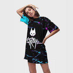 Футболка женская длинная Stray - краска - neon, цвет: 3D-принт — фото 2