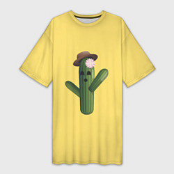 Футболка женская длинная Кактус с шляпой, цвет: 3D-принт